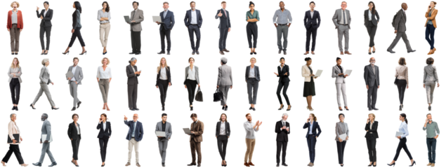 Set of business people in various actions on isolated background. Businesspeople, businesswomen, businessmen office worker in full body length studio professional shot in casual and formal wear