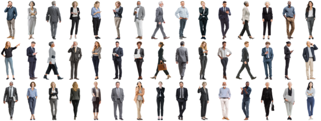 Set of business people in various actions on isolated background. Businesspeople, businesswomen, businessmen office worker in full body length studio professional shot in casual and formal wear
