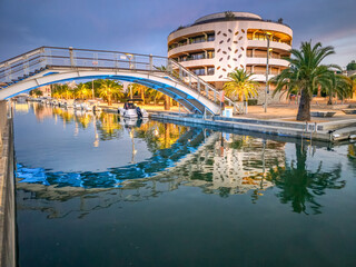 Naklejka premium Night view of the port in Frejus, South of France