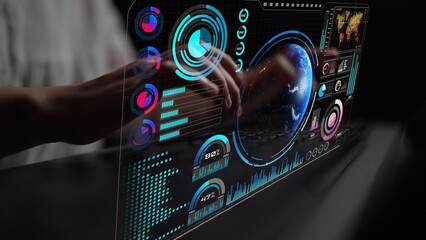 High-tech global network connection interface showing worldwide digital communication, data exchange, and internet connectivity. Global connection, data interaction, and worldwide communication. Thunk