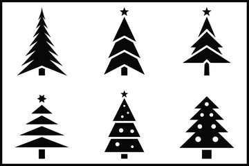 Collection of various minimalist christmas tree silhouettes icons isolated on white background, Vector