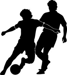 Intense Soccer Action Silhouette: Player Dribbling While Closely Defended