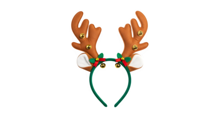 Festive reindeer antlers headband isolated on transparent background, a playful accessory for holiday celebrations, adding a touch of whimsy to christmas festivities and seasonal events, perfect for c