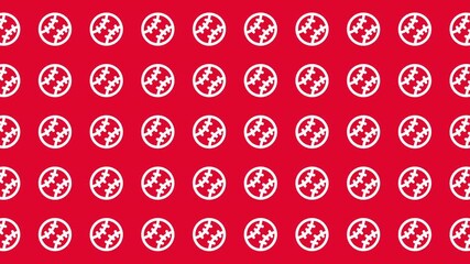 Repeating white circular logos on red background ideal for branding, promotional materials, digital designs, website backgrounds, and product packaging.