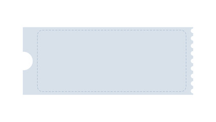 A simple light blue ticket with a dashed border is displayed over a black background.