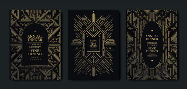 Luxury background, geometric Art Deco pattern, elegant gold line art, Gatsby border for premium gala designs. Modern vector template, VIP invitations, posters, covers, prestige event branding.