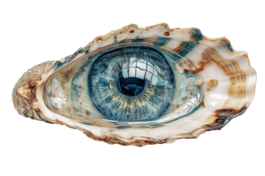 Human Eye in Seashell with Vivid Blue Iris