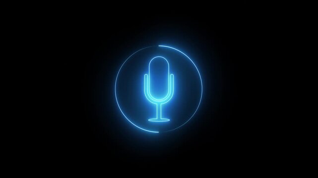 neon line voice recorder icon animation. podcast microphone icon