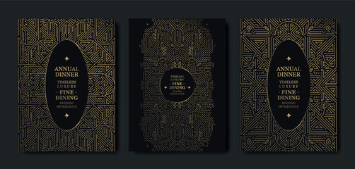 Luxury background, geometric Art Deco pattern, elegant gold line art, Gatsby border for premium gala designs. Modern vector template, VIP invitations, posters, covers, prestige event branding.