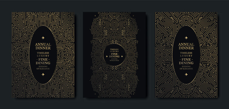 Luxury background, geometric Art Deco pattern, elegant gold line art, Gatsby border for premium gala designs. Modern vector template, VIP invitations, posters, covers, prestige event branding.