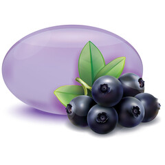Fresh Blueberries with Leaves and Purple Gel Sphere on Transparent Background