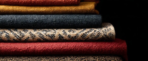 An array of textured fabrics creates a cozy and layered visual effect.