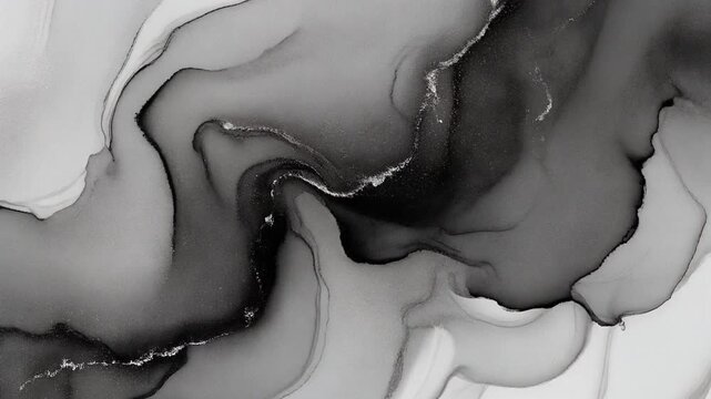 Abstract Ink Flow - A Serene Dance of Black and White.
