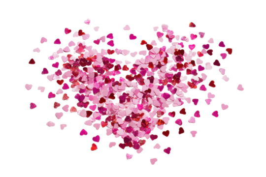Pile of Pink Hearts Confetti on Transparent Background