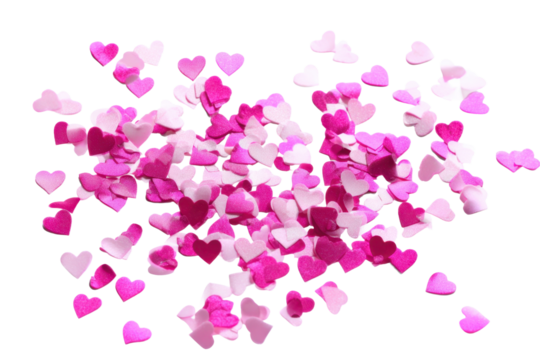 Pile of Pink Paper Hearts Scattered on Transparent Backdrop for Design