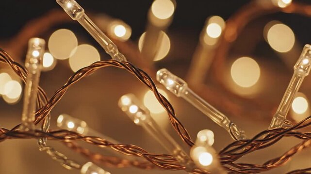 Close up of string lights illuminating with bokeh background