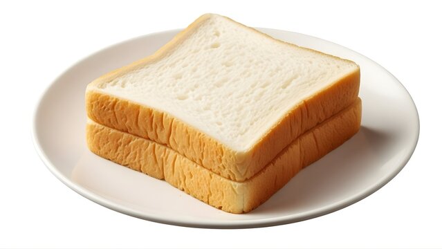 Stock photo of white bread slices on a plate for breakfast or sandwich making, isolated image, food item on transparent background