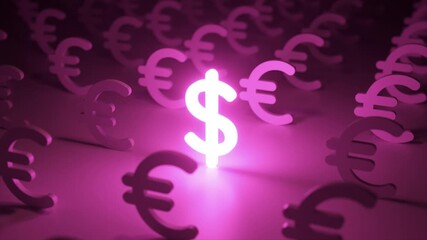 Glowing united states dollar symbol standing out in a crowd of euro currency signs, representing the dominance of the american economy, financial power, and global market influence - Powered by Adobe