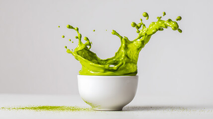 Healthy matcha lifestyle splashing in a bowl inspiring wellness and vibrant living minimalist environment