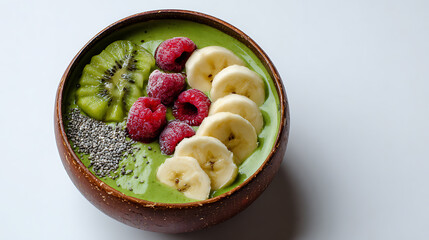 Healthy matcha smoothie bowl with fruits kitchen food photography minimalist style wellness lifestyle