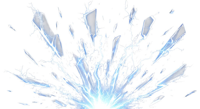 Dramatic ice shards explosion isolated on transparent background design