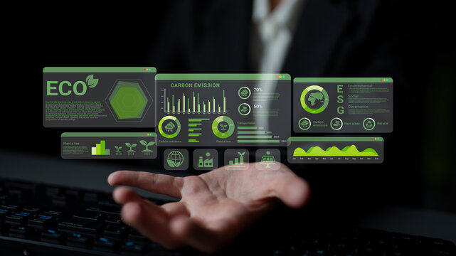 ESG and environmental data dashboard with charts, graphs, and sustainability statistics for eco-friendly strategy Parse