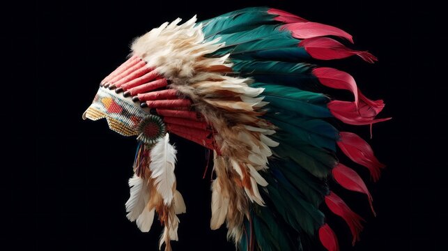 A stunning Chiefs War Bonnet, showcasing colorful feathers and detailed bead patterns, reflects Native American culture. This traditional headpiece symbolizes honor and bravery in ceremonies
