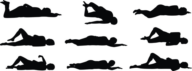 Silhouette, lying, pose, human, body, position, rest, sleep, anatomy, figure, black, isolated, grid, collection, reference, posture, horizontal,