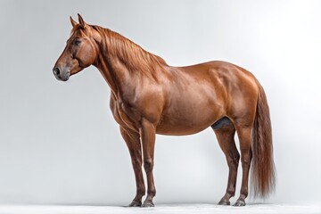 Obraz premium Beautiful horse stands gracefully in side view with glossy mane