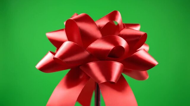 Red ribbon bow against green background for celebration