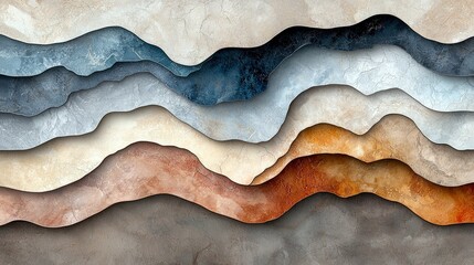 A textured abstract background with undulating layers of earthy and cool tones, resembling a geological landscape.