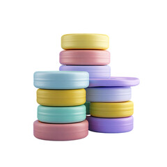 Stacked pastel candy shapes on black