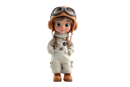 3D Young Pilot Wearing Vintage Toy Aviator Helmet isolated on transparent background