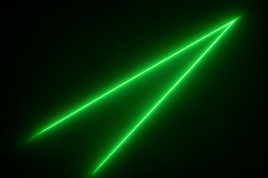 Two vibrant green neon lines ascend diagonally against a dark background