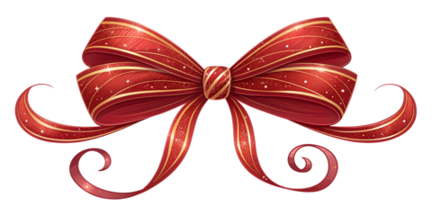 Elegant red bow with curled ribbon tails and shiny highlights. Ideal for holiday marketing, packaging, invitations, and winter campaign visuals.