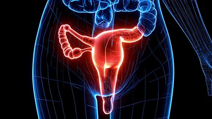 Medical Animation Showing Female Reproductive System with highlighted area