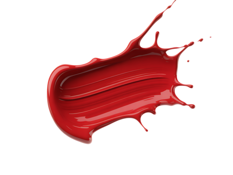 Red paint splash isolated on transparent background, abstract art concept