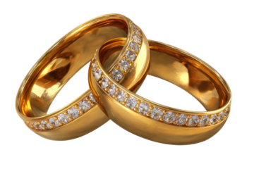 Interlocked gold bands adorned with sparkling gems