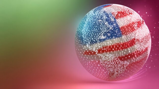A stunning digital display reveals a holographic globe prominently featuring the American flag