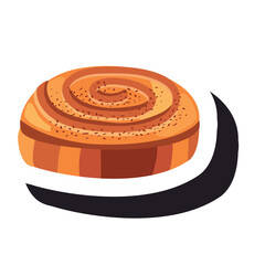Golden Brown Cinnamon Roll With Swirled Icing And Dark Crescent Shadow Isolated On White Background