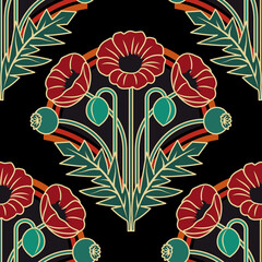 Vntage Floral Pattern with Poppies, Seamless Background