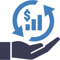 Financial Growth Icon With A Hand Holding A Bar Chart Inside A Blue Circular Arrow On A Transparent Background Representing Business Success Investment Strategy
