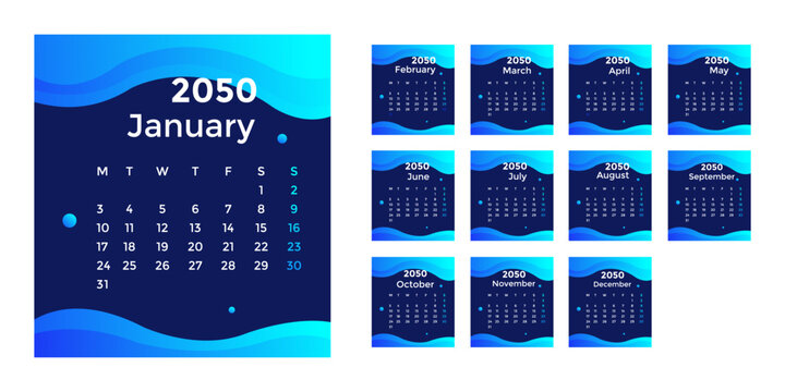 2050 Calendar  Modern Blue Gradient Design Layout