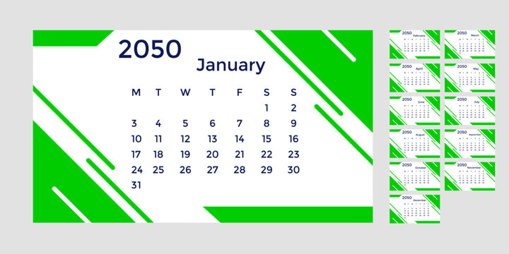 Year 2050 Calendar Design  Modern Planning Template