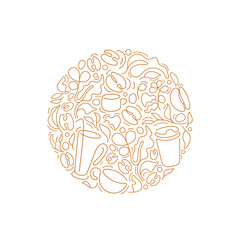 Coffee plant, bean. Art line circle graphic emblem