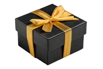 Gift Black box tied with a golden ribbon