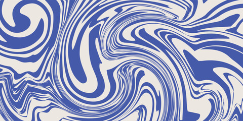 Blue wavy lines abstract background. Trendy psychedelic retro style backdrop. Waves, swirl and twirl pattern. Twisted distorted vector texture. Y2k aesthetic design
