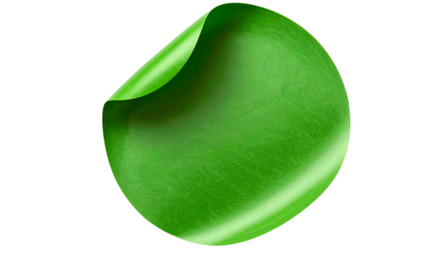 Vibrant Green Circle Label with Curled Peel Corner Isolated PNG