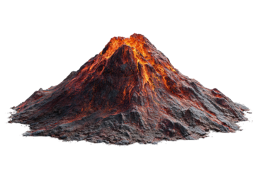 3D Dramatic Volcano Eruption Model isolated on transparent background