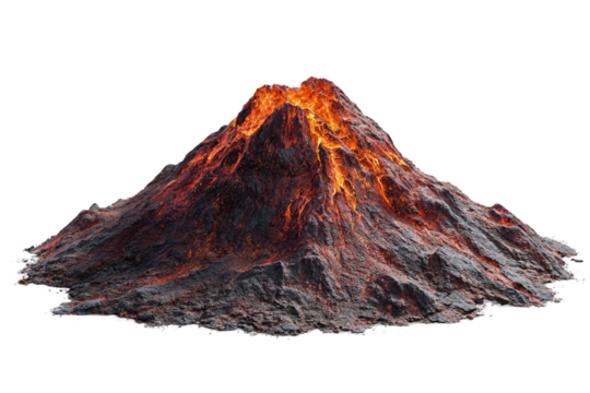 3D Dramatic Volcano Eruption Model isolated on transparent background - Powered by Adobe